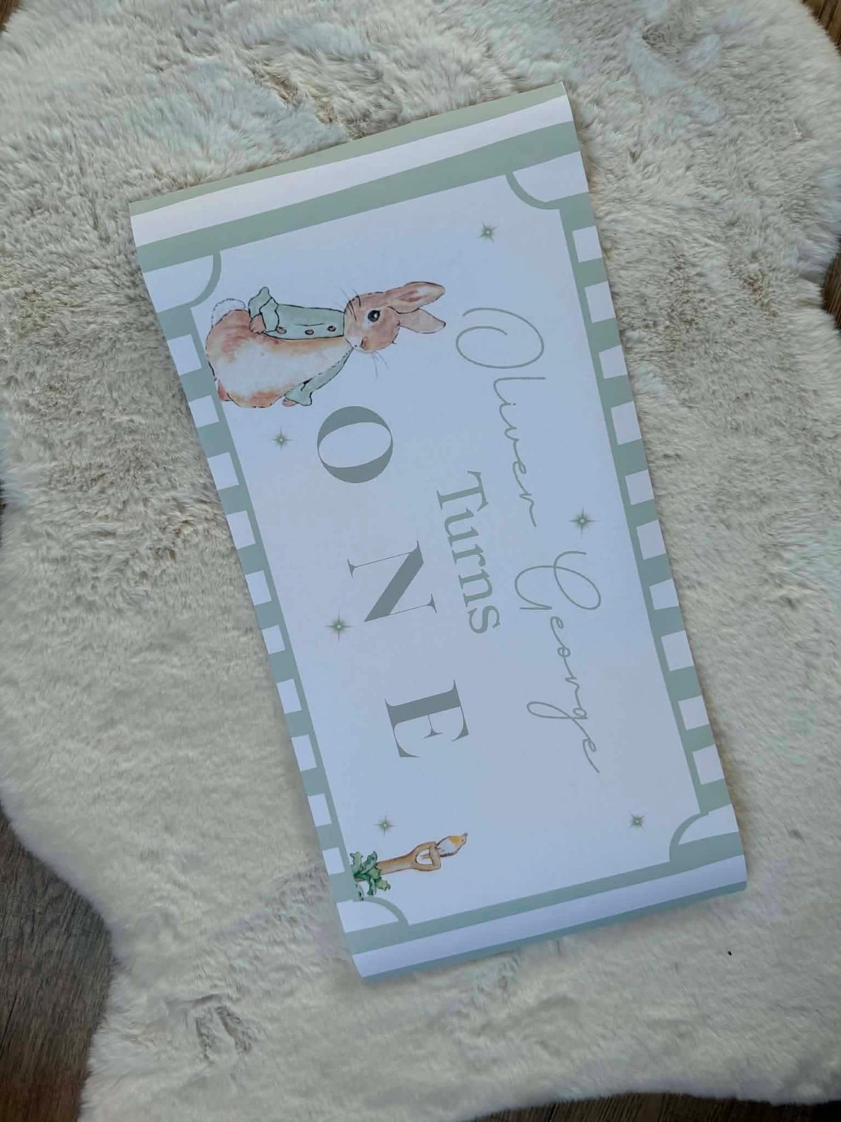 Sage/green jacket bunny personalised banner