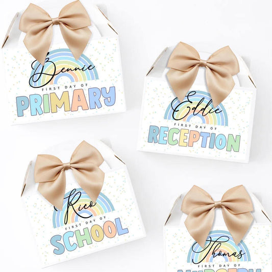 COLOURFUL BLUE TONE RAINBOW TREAT BOXES PERSONALISED