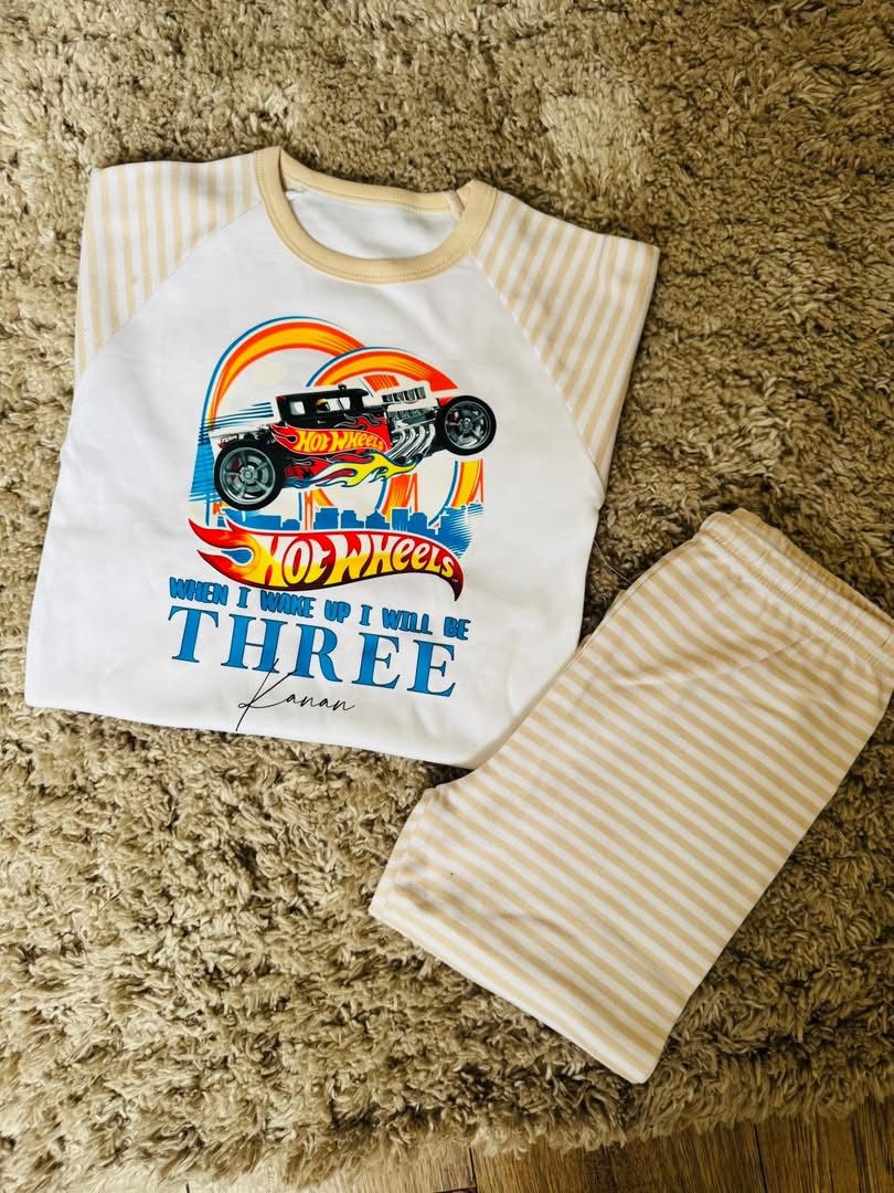 Personalised birthday wheel car racing pjs