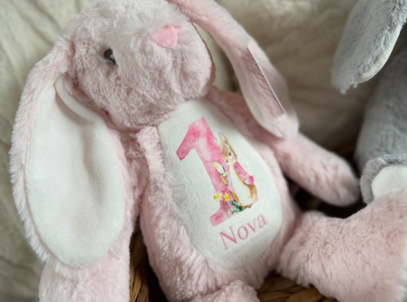 Pink  jacket bunny personalised birthday Teddy bunny
