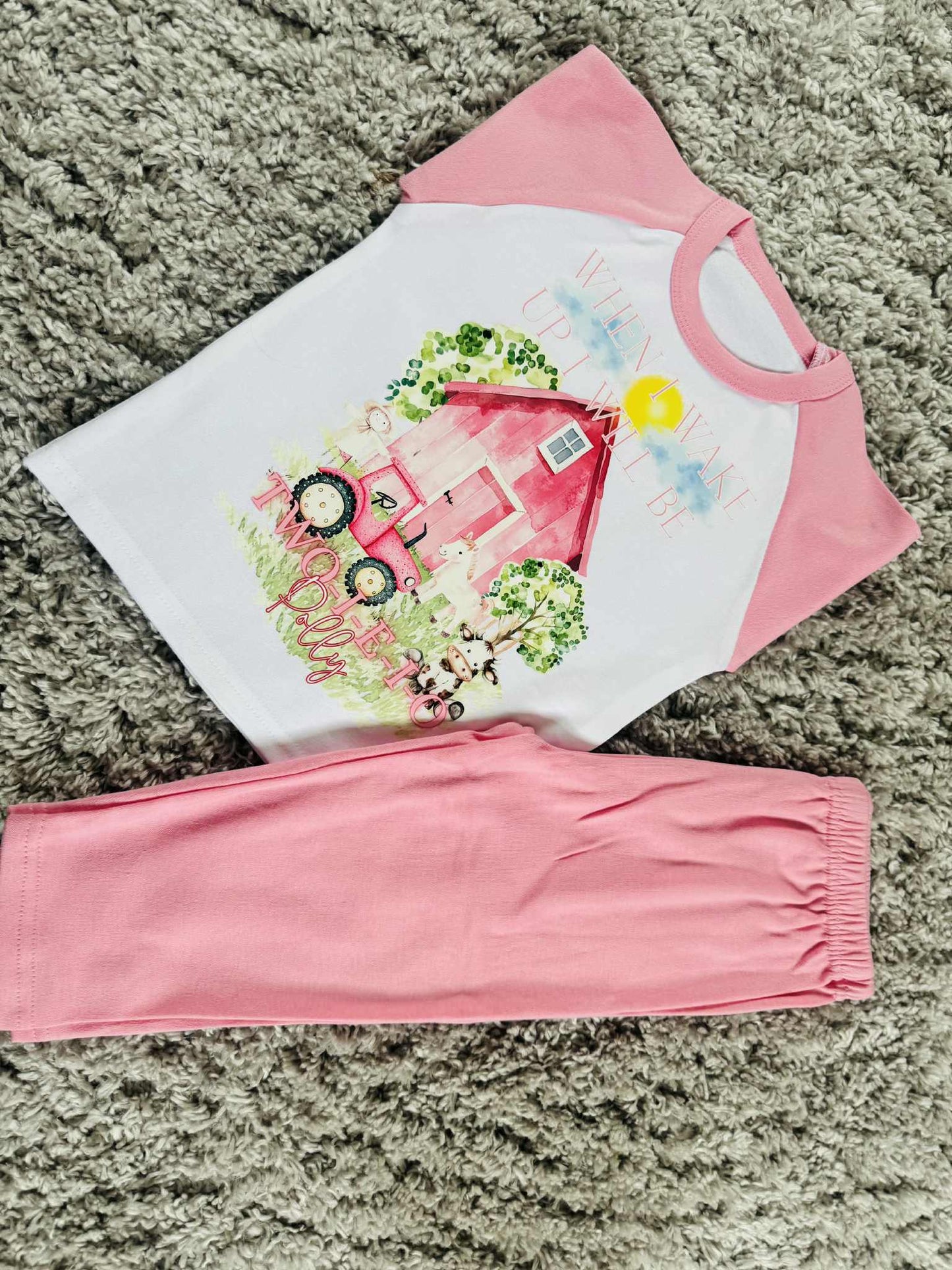 PERSONALISED PINK THEME FARM BIRTHDAY PJS