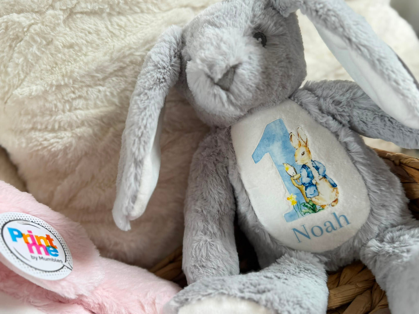 Blue jacket bunny personalised birthday Teddy bunny