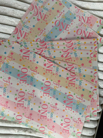 Pastel coloured personalised wrapping paper