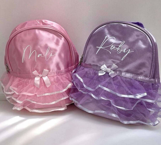 Personalised pink or purple tutu style backpack