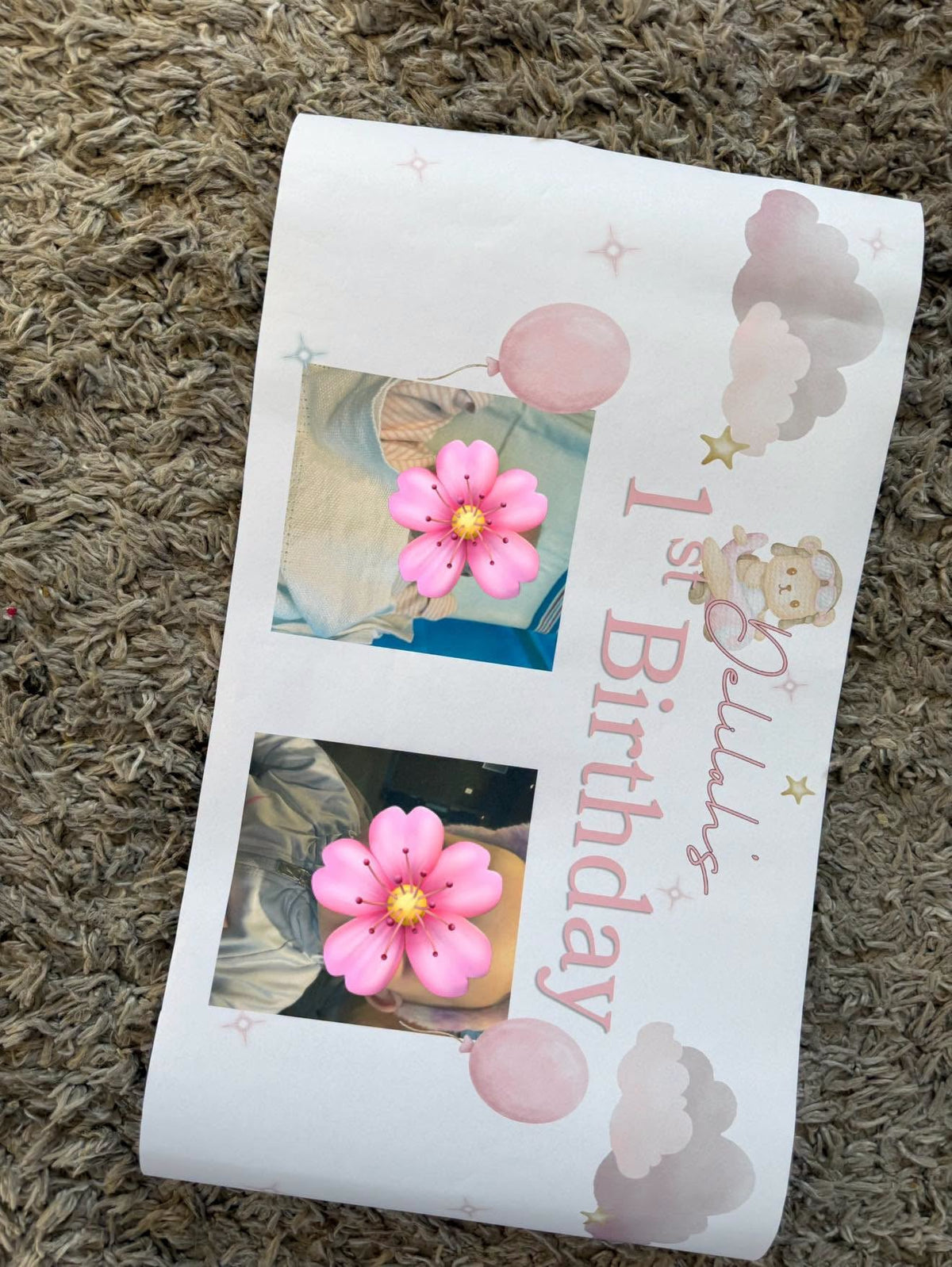 Personalised pink cloud photo birthday banner