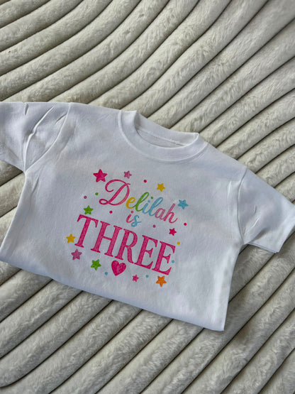 Personalised rainbow pastel colour birthday tshirt