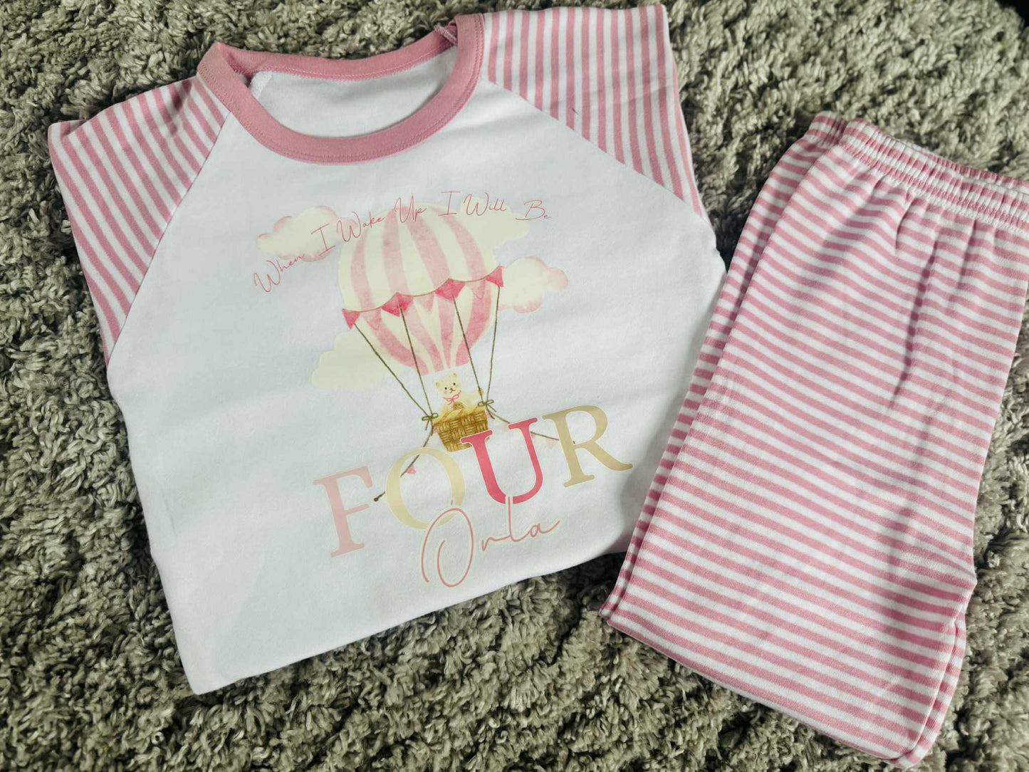PERSONALISED PINK HOT AIR BALLOON BIRTHDAY PJS