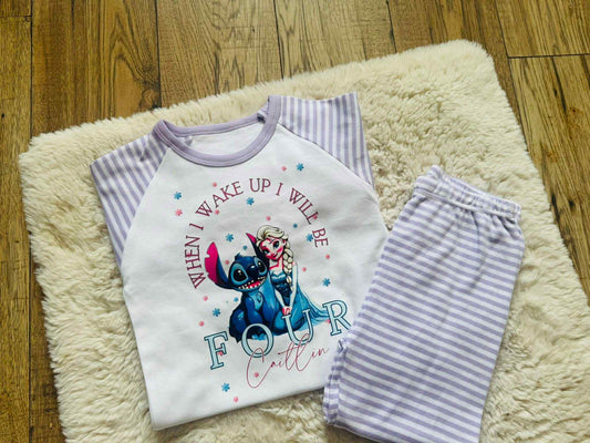 PERSONALISED ELSA/STITCH THEME STRIPED PJS