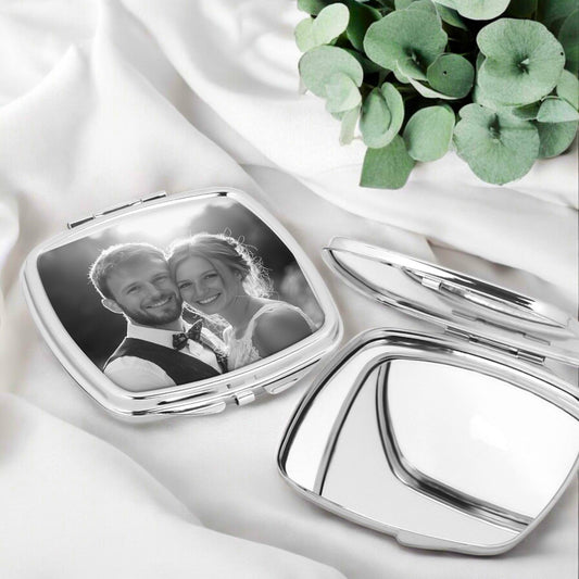 Personalised photo square sliver compact mirror