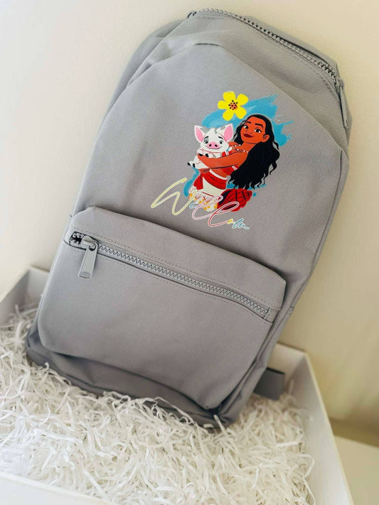 Personalised Moana and pua colourful backpack