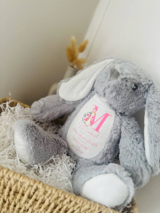 Personalised new baby teddy, personalised baby keepsake bunt