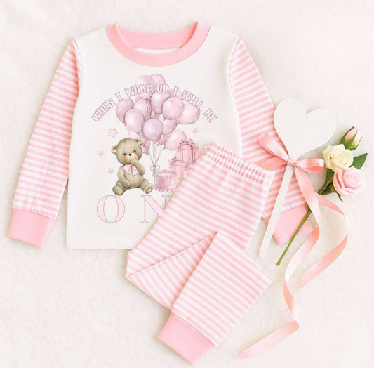 Personalised pink bear theme birthday pjs