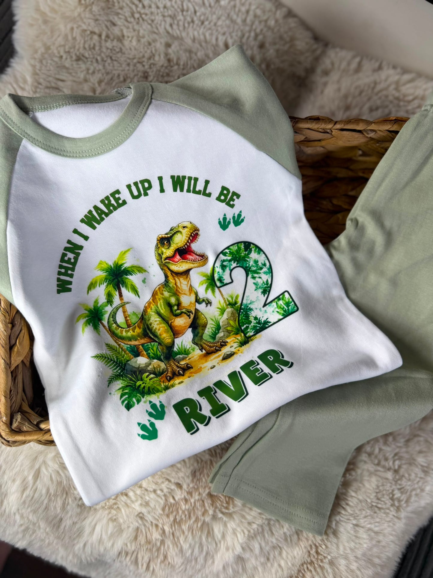 Personalised when I wake up dinosaur pjs