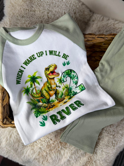 Personalised when I wake up dinosaur pjs