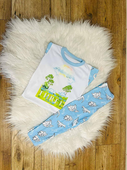 Personalised blue dinosaur birthday pjs