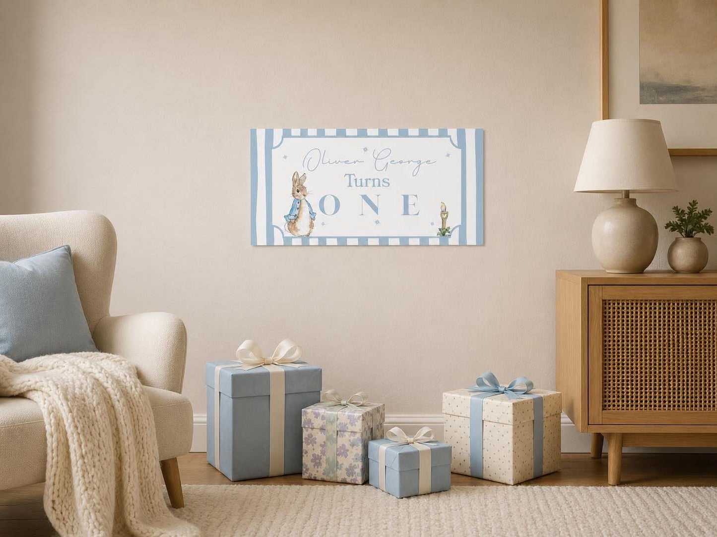 PERSONALISED SAGE JACKET BUNNY  THEME BIRTHDAY BANNER