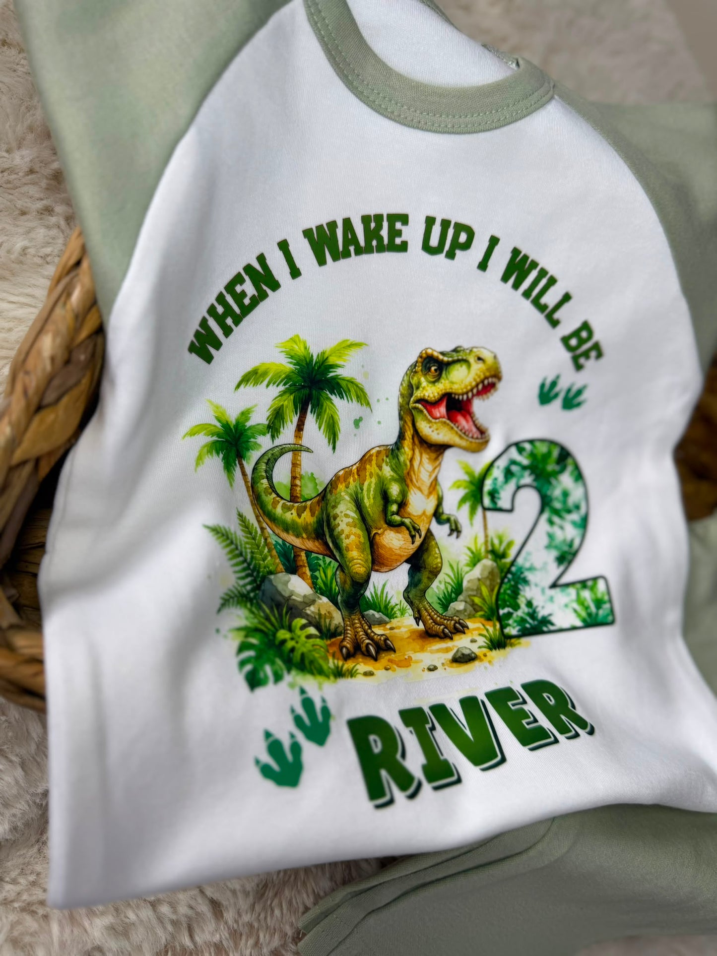 Personalised when I wake up dinosaur pjs