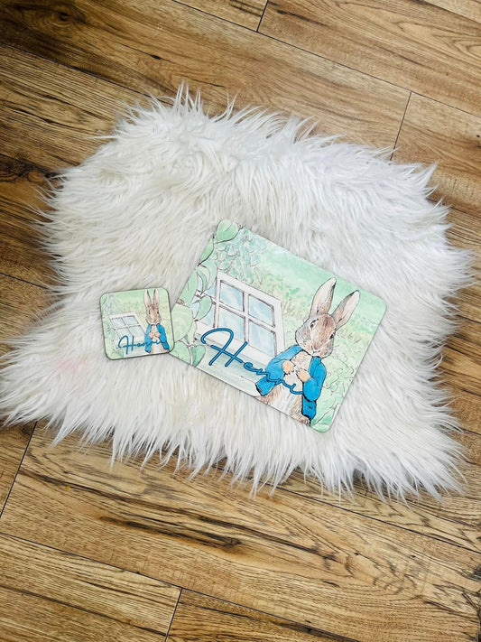 PERSONALISED PETER RABBIT PLACEMAT AND COASTER SET