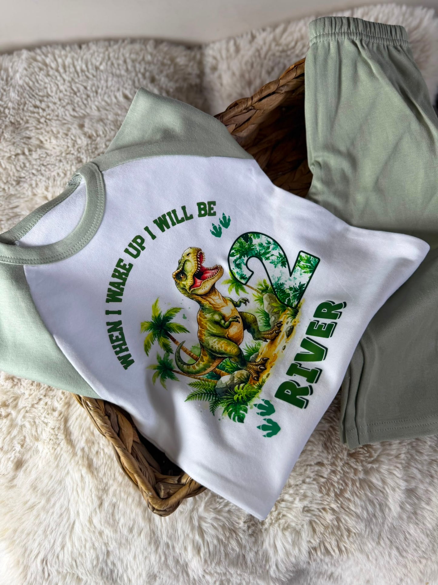 Personalised when I wake up dinosaur pjs